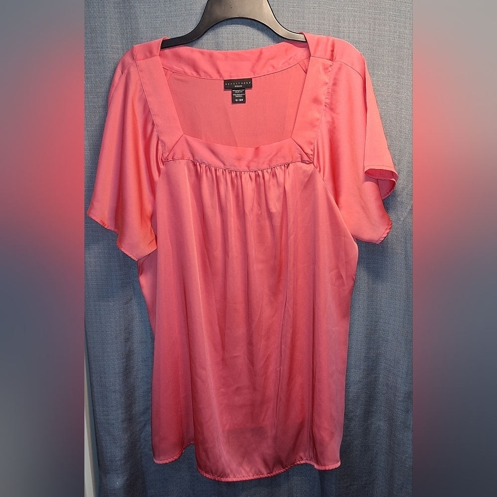 Apostrophe Pink Satin Smooth Blouse with Square Neckline